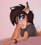  2019 anthro black_nose blue_eyes breasts brown_hair canid canine clothed clothing digital_media_(artwork) female fox fur hair mammal orange_fur smile twiren 