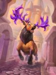  2019 antlers blizzard_entertainment cervid city day detailed_background digital_media_(artwork) feral hearthstone hooves horn mammal open_mouth outside patriartis solo teeth video_games 