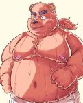  2019 absurd_res anthro belly bodily_fluids bottomwear clothing hi_res humanoid_hands inushishigami male mammal moobs mouse_sully navel nipples overweight overweight_male shorts simple_background solo sweat ursid white_background 