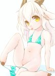  anthro bikini bottomless bovid canopus335 caprine clothed clothing cub female flat_chested fur goat hair hooves horn kemono long_hair mammal navel pussy simple_background solo swimwear tongue tongue_out white_background white_fur white_hair yellow_eyes young 