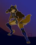  anthro canid canine canis clothed clothing fighting_stance fingerless_gloves fur gloves hair handwear hi_res male mammal simple_background solo standing tanks_(artist) wolf 