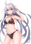  1girl ahoge bikini black_bikini board_game breasts choker cleavage commentary_request cowboy_shot fate/grand_order fate_(series) go jeanne_d&#039;arc_(alter_swimsuit_berserker) jeanne_d&#039;arc_(fate)_(all) large_breasts long_hair o-ring o-ring_bikini o-ring_bottom o-ring_top ryuunonon silver_hair solo swimsuit very_long_hair white_background white_hair yellow_eyes 