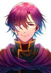  1boy canas cape fire_emblem fire_emblem:_the_blazing_blade hair_over_one_eye highres hzk_(ice17moon) looking_at_viewer monocle portrait purple_eyes simple_background smile solo white_background 