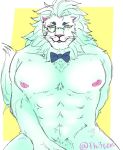  abs blep bow_tie eyewear felid fh3ten fur invalid_tag lion male mammal mane_hair monocle muscular muscular_male nipples nude pantherine pecs pubes snow_(tas) solo tokyo_afterschool_summoners tongue tongue_out video_games white_fur 