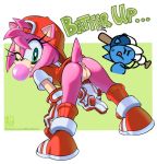  2019 amy_rose anthro anus ass_up baseball_(disambiguation) baseball_bat baseball_cap bat_(object) bodypaint bottomless bubble_gum butt clothed clothing coolblue eulipotyphlan female green_background hat headgear headwear hedgehog looking_at_viewer looking_back mammal one_eye_closed partial_nudity presenting pussy simple_background sonic_(series) sonic_the_hedgehog text tongue tongue_out wink 