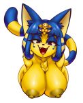  2018 alpha_channel animal_crossing ankha_(animal_crossing) anthro areola big_breasts blue_eyes blue_hair breasts bust_portrait cat conditional_dnp egyptian eyeshadow fangs feline female hair hi_res looking_at_viewer makeup mammal nintendo nipples open_mouth portrait short_hair simple_background solo teckworks transparent_background video_games 