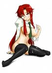  after_sex between_breasts black_legwear blush bottomless breasts cum cum_on_body cum_on_breasts cum_on_upper_body cum_pool cum_string facial large_breasts long_hair navel necktie necktie_between_breasts nipples no_panties shirt_lift sitting solo takebi tengen_toppa_gurren_lagann thighhighs thighhighs_pull wariza yellow_eyes yoko_littner yomako 