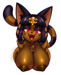  2018 alpha_channel animal_crossing ankha_(animal_crossing) anthro areola big_breasts black_hair breasts bust_portrait cat conditional_dnp dark_skin egyptian eyeshadow fangs feline female hair hi_res looking_at_viewer makeup mammal nintendo nipples open_mouth portrait red_eyes short_hair simple_background solo teckworks transparent_background video_games 