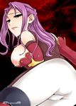  ass back blush breasts code_geass cornelia_li_britannia elbow_gloves gloves ichitaka large_breasts looking_back purple_eyes purple_hair solo tears thighhighs 