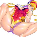  ass blonde_hair blue_eyes breasts cameltoe casshan_robot_hunter covered_nipples kouzuki_luna large_breasts long_hair nipple_slip nipples skin_tight solo spread_legs wardrobe_malfunction zen_and_retro 