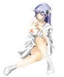  akichans55 blush breasts dororon_enma-kun female full_body hair_ornament japanese_clothes large_breasts nipples purple_hair solo white_background yukiko_hime 