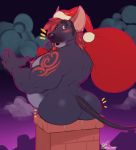  2019 anthro big_butt blush butt christmas clothing hat headgear headwear holidays looking_at_viewer looking_back male mammal marlon.cores mouse murid murine musclegut muscular muscular_male plini rodent santa_hat solo surprise tattoo 