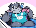 2019 anthro bathing belly cute_fangs hi_res kusosensei male moobs overweight overweight_male sitting tokyo_afterschool_summoners tsathoggua video_games water 