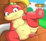  bodily_fluids boom_boom boomerang breasts claws fangs female genital_fluids hair hi_res koopa mario_bros mochi-bun navel nintendo nipples pom_pom_(mario) presenting pussy pussy_juice red_eyes red_scales reptile scales scalie shell solo video_games weapon 