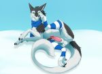  2018 balls erection feral fur looking_at_viewer lying male mammal paws penis presenting sergal slushee. snow solo spread_legs spreading 