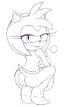  amy_rose anthro bedroom_eyes blush butt clothed clothing eulipotyphlan excito female half-closed_eyes hedgehog hi_res looking_at_viewer looking_back mammal monochrome no_underwear purple_and_white rear_view seductive simple_background solo sonic_(series) white_background 