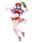  1girl bangs bare_arms bikini blue_eyes blue_hair breasts bunbun fire_emblem fire_emblem:_the_binding_blade fire_emblem_heroes flower full_body head_wreath hibiscus highres lilina long_hair medium_breasts official_art solo swimsuit transparent_background 