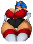  absurd_res big_breasts black_nose breasts crossgender eulipotyphlan green_eyes hands_on_hips hedgehog hi_res huge_breasts looking_at_viewer makeup mammal smile solo sonic_(series) sonic_the_hedgehog superix thick_thighs 