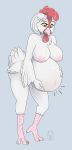  anthro areola avian beak belly big_belly big_breasts bird breasts chest_tuft chicken feathers female galliform gallus_(genus) hands_on_stomach hi_res milk-jug navel nipples non-mammal_breasts phasianid solo standing tail_feathers tuft wattle white_feathers 