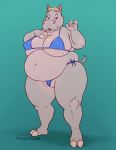  anthro belly big_belly big_breasts blonde_hair blush bra breasts chewycuticle clothing common_hippopotamus female grey_skin hair hippopotamid mammal nipple_outline obese open_mouth overweight overweight_female plump_labia pussy pussy_floss short_hair solo standing swimwear thick_thighs thong underwear 
