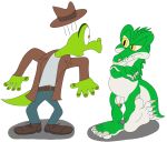  alligator alligatorid anthro claws clothed clothing cregon crocodile crocodilian crocodylid crossed_arms duo fedora fully_clothed hat headgear headwear hi_res humanoid_penis jolly_ville jollyville lizard penis reptile scalie tapping teeth 