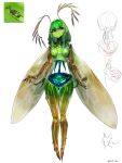 4_arms antennae_(anatomy) anthro arthropod breasts brown_body diddms1999 eucharitidae female green_body green_hair green_nipples hair hi_res hymenopteran insect multi_arm multi_limb multicolored_body nipples nude pussy real signature simple_background small_breasts wasp wings 