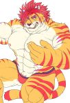  abs anthro biceps biped clothing felid fur hair hi_res m0000rgn male mammal muscular muscular_male navel nipples nomad_(tas) orange_fur pantherine pecs pubes red_eyes red_hair simple_background solo striped_fur stripes teeth tiger tokyo_afterschool_summoners tongue triceps underwear video_games white_background white_fur 