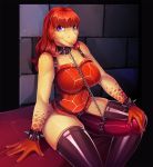  2019 anthro breasts cayes clothing collar dildo female hi_res knight_dd legwear looking_at_viewer reptile rubber scalie sex_toy sitting smile solo spiked_collar spikes strapon thigh_highs turtle 