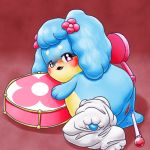  1:1 anthro anus blue_fur blush bodily_fluids canid canine clothing cocotama drum drumstick eyelashes female flower fur half-closed_eyes himitsu_no_cocotama kanna_(cocotama) lying mammal mostly_nude musical_instrument open_mouth panties plant presenting purple_eyes pussy solo underwear underwear_around_one_leg 九尾 