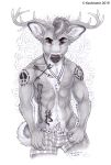  5_fingers anthro antlers brown_eyes buck clothed clothing fingers fur horn kashmere male penis solo topless underwear 