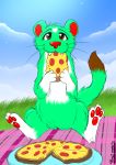  &lt;3 brown_fur dipstick_tail food fur green_fur hi_res hybrid mammal mink minkshake multicolored_tail mustela mustelid musteline picnic pizza sonic_sweeti stoat white_fur 