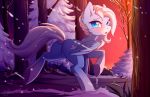  absurd_res blush cutie_mark equid equine fan_character feathered_wings feathers featureless_crotch female feral forest friendship_is_magic hakkids2 hi_res looking_back mammal my_little_pony open_mouth outside pterippus snow solo tree wings 