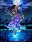  3:4 clothing cloud dress felid feline hi_res lynx mammal metalpandora moon nicole_the_lynx pond sky sonic_(series) star tree 