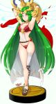  1girl absurdres armpits blush bra breasts faux_figurine full_body green_eyes green_hair highres jewelry kid_icarus large_breasts lingerie long_hair looking_at_viewer navel necklace palutena panties sarukaiwolf shield smile solo super_smash_bros. thighhighs tiara underwear very_long_hair weapon 