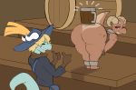  bent_over big_butt bottomless butt clothed clothing collar cup digitalpelican dragon hat headgear headwear kobold male piko pseftis_crundlequest scalie short_stack 