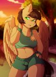  absurd_res anthro clothed clothing cutie_mark equid equine feathered_wings feathers female hakkids2 hi_res looking_at_viewer mammal my_little_pony open_mouth outside pterippus solo standing wings 