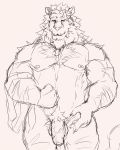  absurd_res anthro balls body_hair chest_hair english_text felid ghangaji hi_res kemono lion male mammal mane nipples nude pantherine penis pubes sketch solo text 