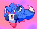  2019 blue_fur blue_hair blue_tail canid canine digital_media_(artwork) eye_patch eyewear female fox fur hair kirbot12 kirby kirby_(series) lazuli_(doggod.va) mammal multicolored_fur multicolored_tail nintendo open_mouth purple_background purple_eyes simple_background smile video_games waddling_head white_fur white_tail 