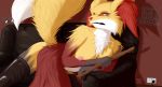  2019 bent_over bodily_fluids breasts delphox detailed_background female fur genital_fluids hi_res jazzax looking_back nintendo nipples open_mouth pok&eacute;mon pok&eacute;mon_(species) pussy_juice red_eyes red_fur sofa solo teeth video_games yellow_fur 