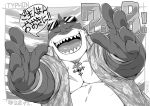  5_fingers anthro cetacean clothed clothing delphinoid eyewear fingers fish hybrid japanese_text male mammal marine oceanic_dolphin open_mouth open_shirt orca pendant scar shark solo sunglasses teeth text tokyo_afterschool_summoners tongue toothed_whale topwear translation_request typhon video_games xigmamgix 