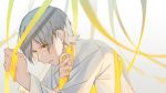  all_male gray_hair male omutatsu original ribbons short_hair yellow_eyes 