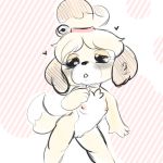  &lt;3 1:1 2017 animal_crossing anthro blush breasts canid canine canis chest_tuft domestic_dog female fur hair half-closed_eyes isabelle_(animal_crossing) mammal nintendo nipples nude open_mouth pussy shih_tzu simple_background small_breasts solo toy_dog tuft vallycuts video_games yellow_fur 