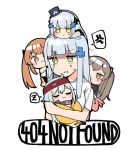  404_(girls_frontline) 5girls alternate_costume alternate_hairstyle anger_vein aqua_hair baby_carry brown_eyes brown_hair chibi closed_eyes dizzy_(feeling) g11_(girls_frontline) girls_frontline green_eyes grey_eyes grey_hair hat hk416_(girls_frontline) junsuina_fujunbutsu mini_hat multiple_girls scar scar_across_eye siblings silver_hair sisters sleeping smile smug speech_bubble twins ump45_(girls_frontline) ump9_(girls_frontline) younger zzz 