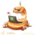  beverage coffee computer cryptid-creations eyewear glasses humor laptop pun python reptile scalie snake visual_pun 