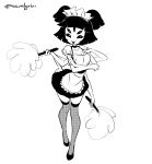  2019 arachnid arthropod clothed clothing crossed_arms fangs feather_duster female footwear hair hand_on_butt hi_res high_heels holding_object legwear maid_uniform monochrome muffet multi_arm multi_eye multi_limb pigtails sem-l-grim shoes short_hair simple_background solo spider standing stockings undertale uniform video_games white_background 