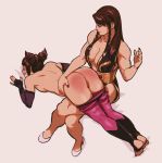 2girls alternate_costume alternate_hairstyle ass back bent_over black_nails blush braid breasts brown_hair chun-li cleavage drill_hair han_juri long_hair looking_at_another maren_marmulla multiple_girls on_lap pants_down pussy sideboob simple_background sitting smile spanking street_fighter street_fighter_v toned topless twin_braids twin_drills yuri 