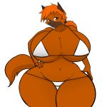  1:1 2019 absurd_res anthro big_breasts bikini black_nose breasts brown_eyes canid canine canis cleavage clothed clothing digital_media_(artwork) domestic_dog eyebrows female fingers fur german_shepherd hair hayakain herding_dog hi_res huge_breasts looking_at_viewer mammal navel pastoral_dog simple_background smile solo standing swimwear thick_thighs tracy_mcallister_(lildredre) voluptuous white_background wide_hips 