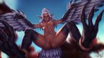  16:9 avian breasts female harpy hi_res humanoid humanoid_pointy_ears looking_at_viewer low-angle_view nipple_piercing nipples nude personalami piercing pussy solo spread_legs spreading talons winged_humanoid wings 