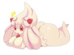  2019 alcremie big_butt breasts butt female food food_creature food_humanoid hi_res humanoid looking_at_viewer lying nintendo not_furry pok&eacute;mon pok&eacute;mon_(species) pok&eacute;morph red_eyes short_stack side_view solo sssonic2 thick_thighs video_games 