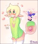  &lt;3 absurd_res anal anal_penetration blonde_hair blush bodily_fluids bottomless buttplug clothed clothing demon elf erection fan_character green_eyes hair hi_res hoodie hoodie_(artist) humanoid humanoid_pointy_ears internal leggings legwear male not_furry penetration penis sex_toy sweat sweater thigh_highs topwear 